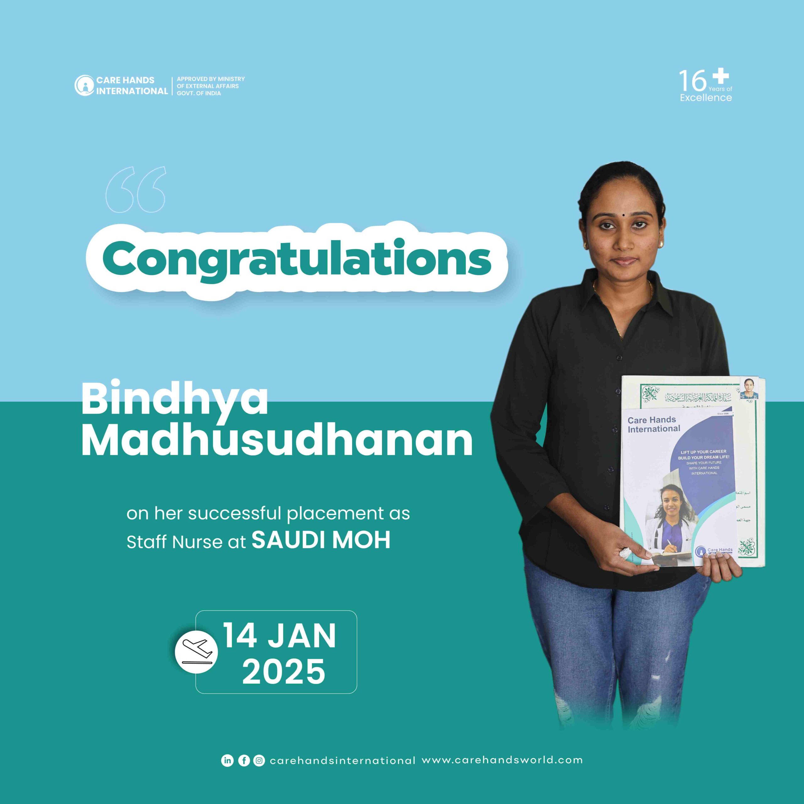 Congratulation Poster Bindhya Madhusudhanan Saudi MOH 14 January 2025-01