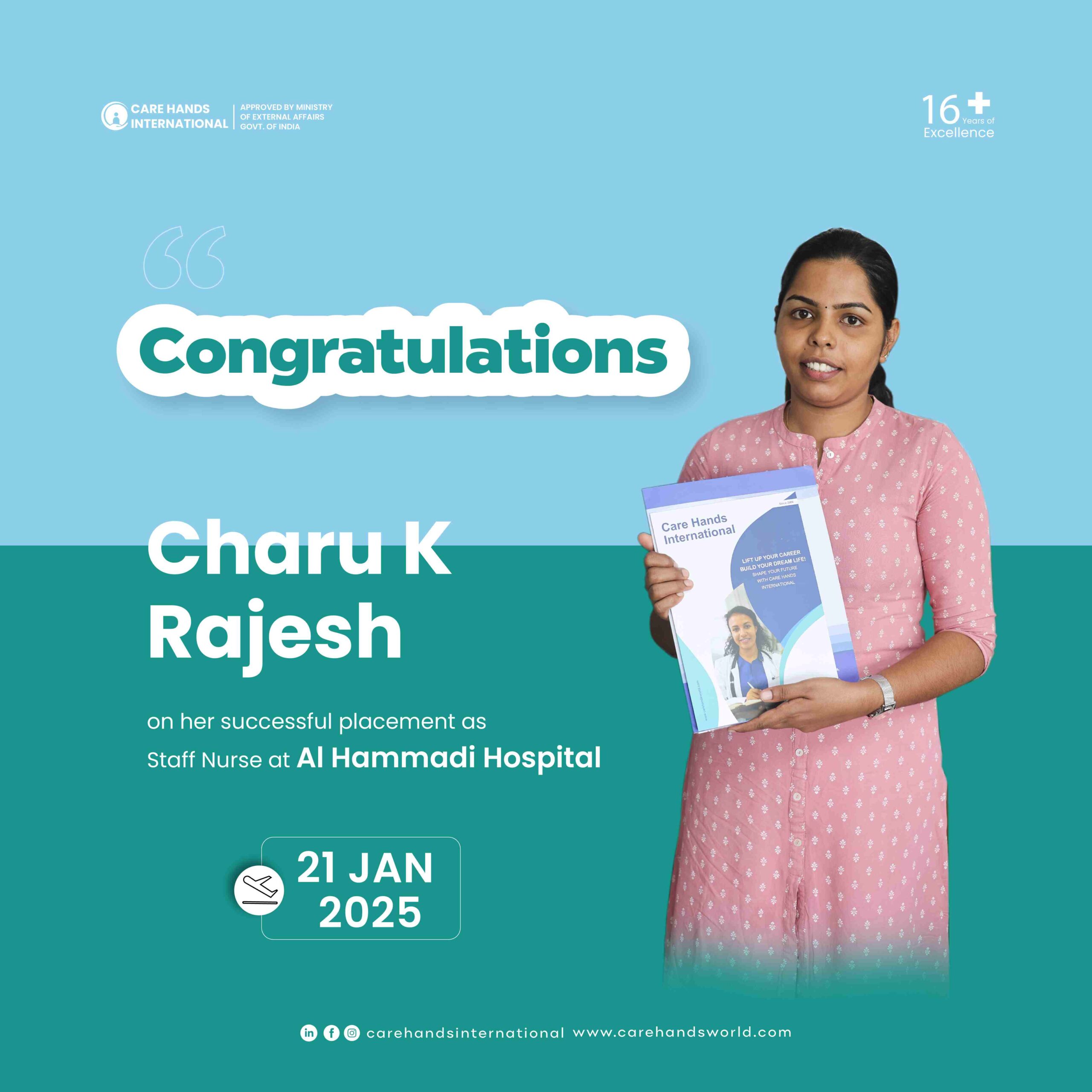 Congratulation Poster Charu K Rajesh Al Hammadi Hospital 21 January 2025-01