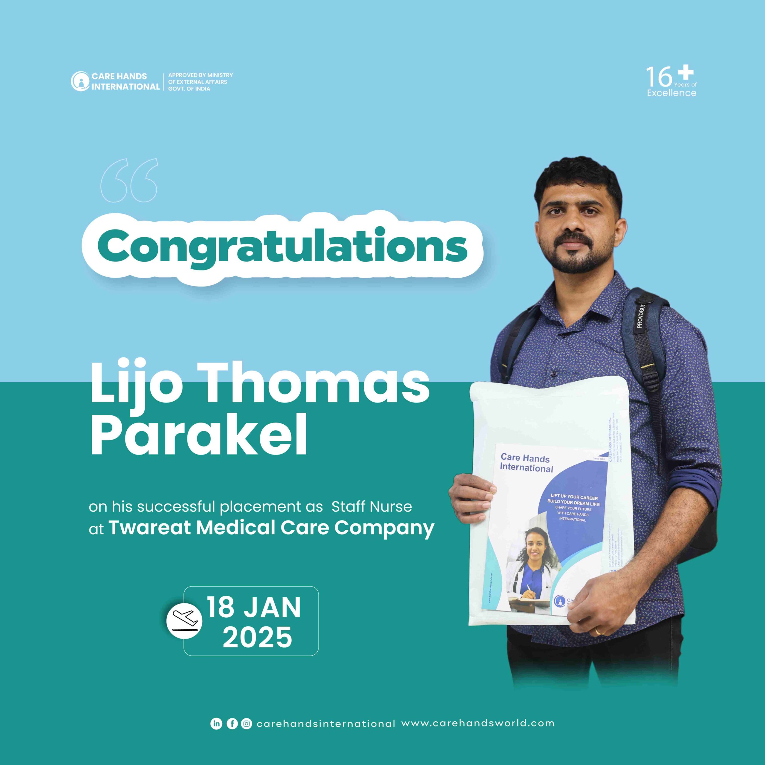 Congratulation Poster Lijo Thomas Parakel Twareat Medical Care Company 18 January 2025-01