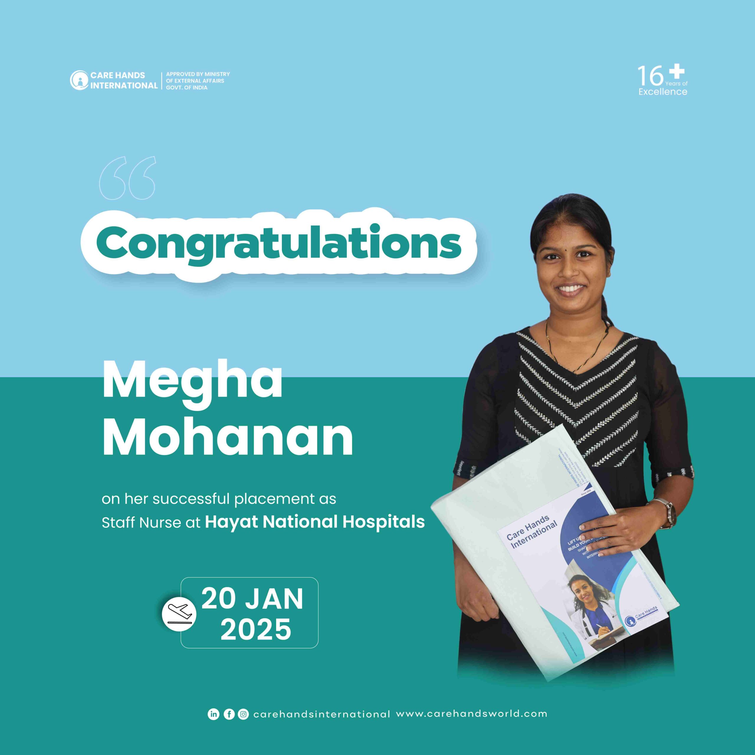 Congratulation Poster Megha Mohanan Hayat National Hospitals 20 January 2025-01