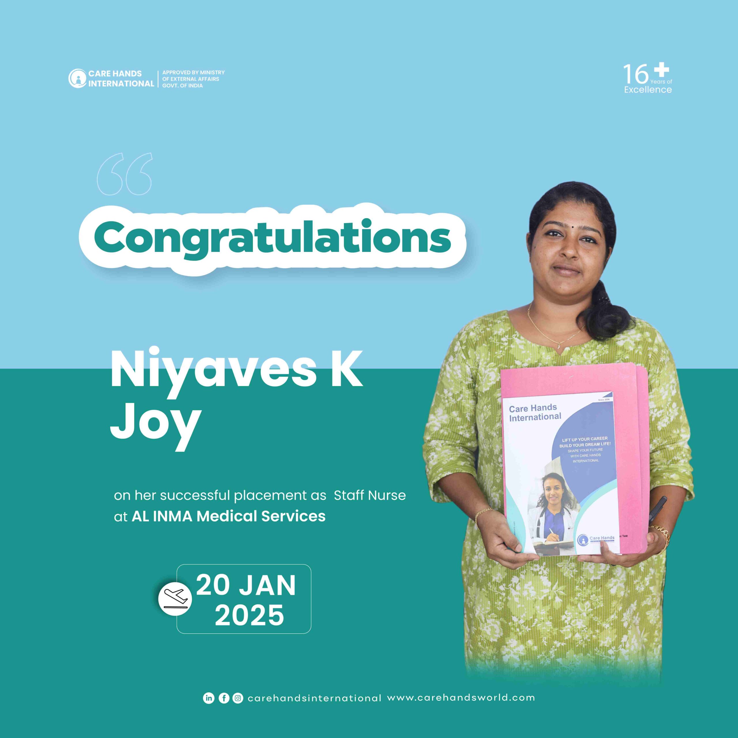 Congratulation Poster Niyaves K Joy AL INMA Medical Services 20 January 2025-01