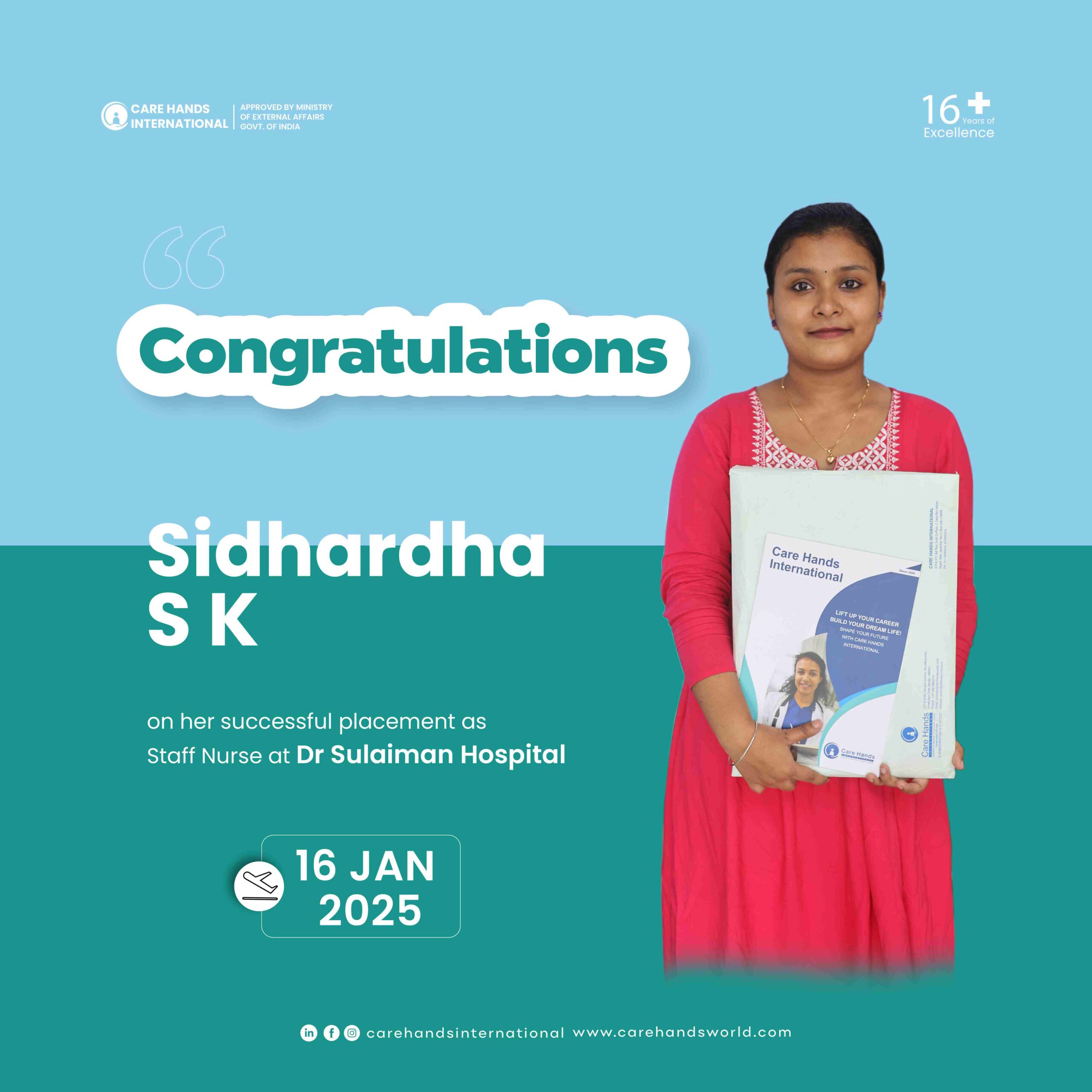 Congratulation Poster Sidhardha S K Dr Sulaiman Hospital 16 January 2025-01