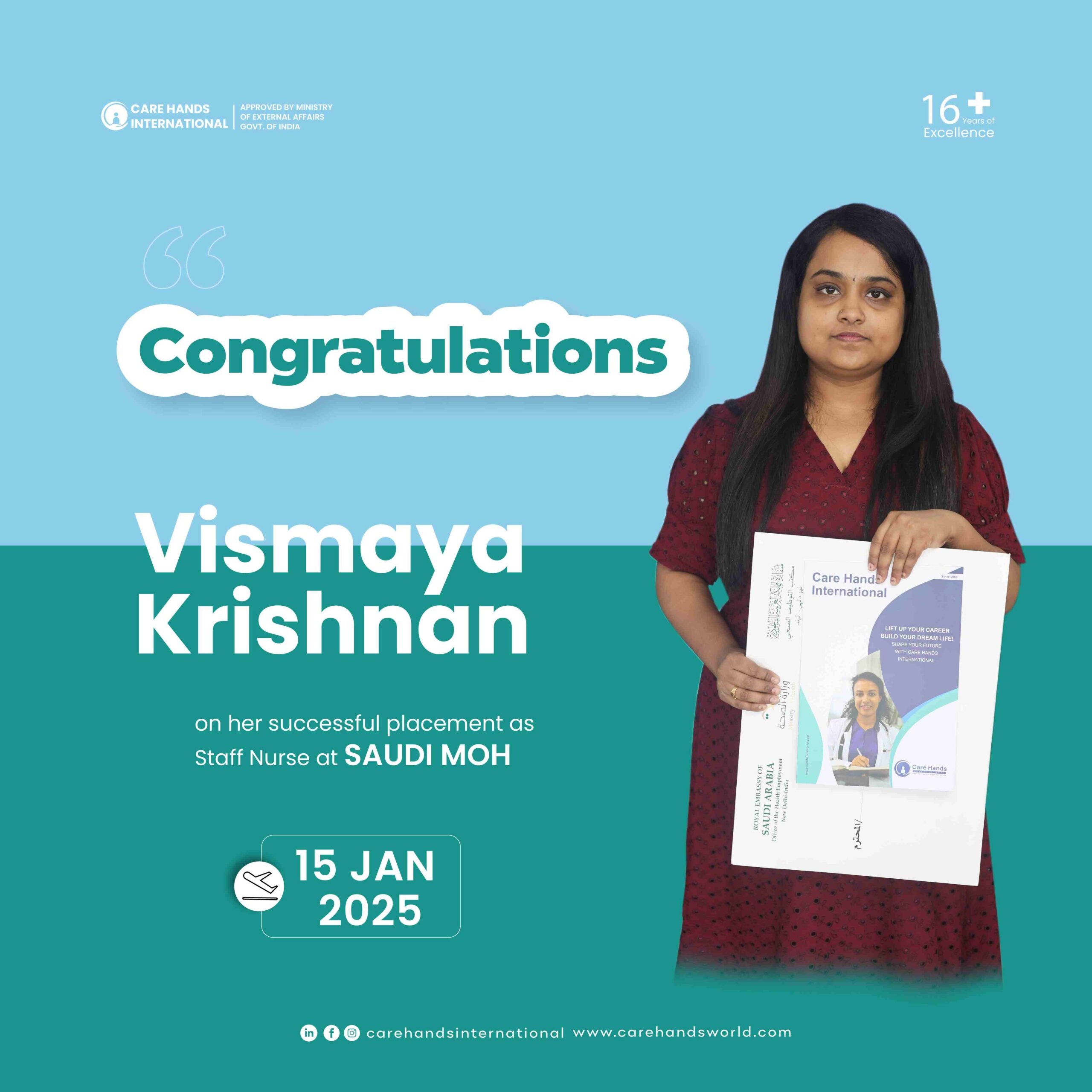 Congratulation Poster Vismaya Krishnan Saudi MOH 15 January 2025-01